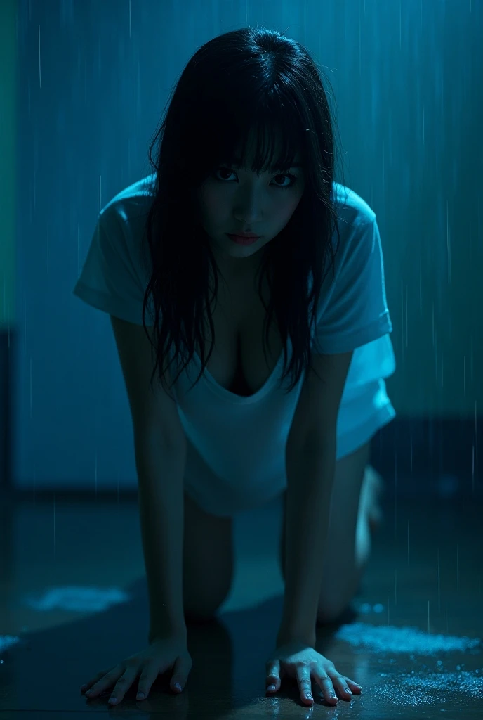 On all fours, woman, 2, private room, confinement, hands and feet tied, underwear, sexy, dog food, dark room, white bra, incontinence, pubic hair, cute, messy hair,
photo, Japanese, realistic, high quality, realistic