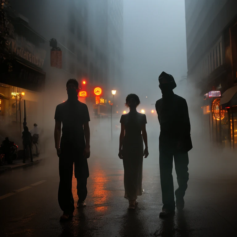 ,Fantasma costumes , ( close:1.2),  Volumetric lighting, city street, masterpiece, fog,  cinematographic , FelissaRose006 