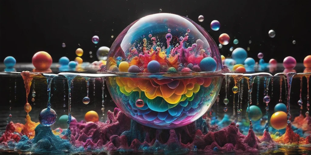 (best quality,4k,8k,highres,masterpiece:1.2),ultra-detailed,(realistic,photorealistic,photo-realistic:1.37),highly detailed psychedelic dream, vibrant shimmering colors, glass-like structures morphing from the colors, intricate rainbow patterns, perfectly formed symmetrical spheres, glowing reflective bubbles, detailed bubbles and spheres, rainbows of color twisted in and out of translucent orbs, spilled paint, spirals of swirling color in the background, beautiful psychedelic digital art, pixel art, neon colors, 4d mandelbulb psychedelics, glass-like psychedelic landscape, intricate rainbow environment, psychedelic underwater brightness, trails of color and light, bright fluorescent colors, psychedelic vibrant colors, bright psychedelic neon colors, colorful paint drips out of the bubbles, 3D glass spheres melting into each other spilling out colors, visually disorienting, hallucination inducing, optical illusions, startling, stunning images, awe-inspiringly, pixel assets, portrait photography, surrealism, photorealistic, hyperdetailed, glass morphism, digital art, sparkle, optical illusion, glowing light, reflection light, overexposure, god rays backlighting, depth of field, rotational symmetry