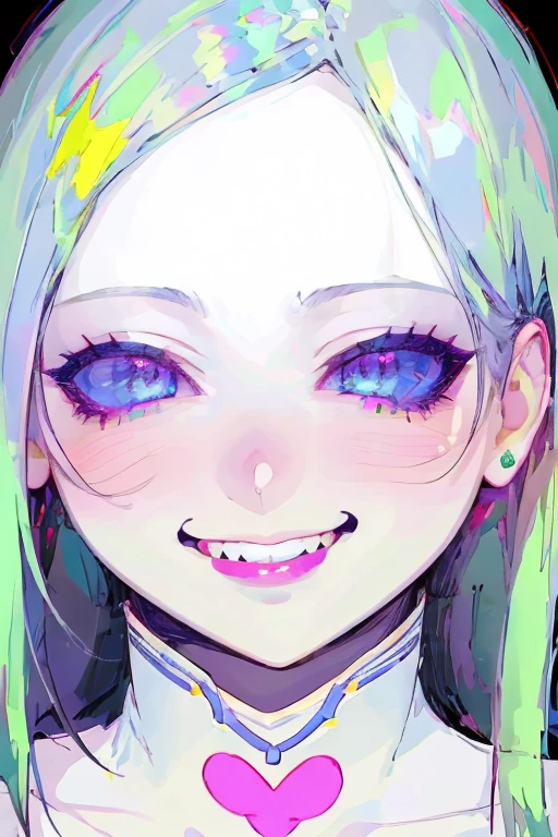 girl(beautiful face), creepy smile, birthday party background, orgasm face aesthetics, anime illustration, digital art, detailed, refine, pretty, aesthetics