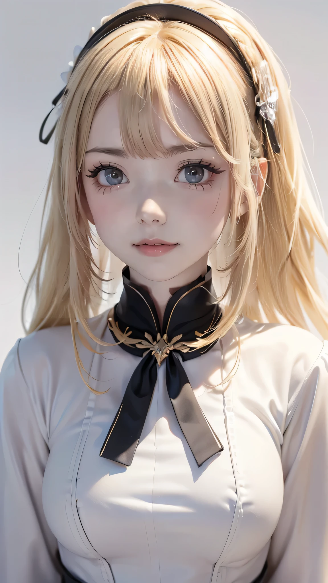 (highest quality、8k、32K、masterpiece)、(realistic)、(Photoreal:1.2)、(High resolution)、Super detailed、very beautiful face and eyes、1 girl、round and small face、thin waist、delicate body、(close、highest quality、high detail、rich skin details)、(highest quality、8k、oil paint:1.2)、Super detailed、(realistic、realistic:1.37)、bright colors、(((I'm blonde)))、(((bust shot)))、(((medium hair、blonde hair)))、(((Pure white wall background)))、(((she is wearing a black and white uniform)))、(((pure white wall background)))、(((It&#39;s a soccer uniform)))、(((Ｖneck uniform)))、(((Uniform with vertical stripes)))、(((I&#39;m smiling)))、(((I&#39;m laughing out loud)))、(((Teeth are visible)))、(((I'm touching my head)))、(((I&#39;m wearing a necklace)))