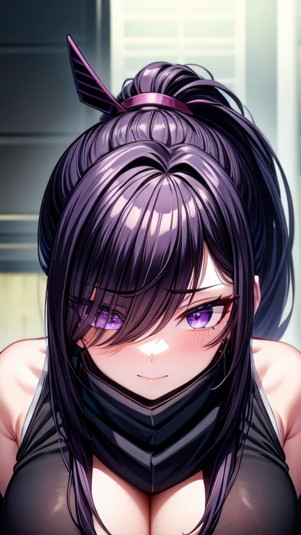 (best quality,4k,highres,masterpiece:1.2),ultra-detailed,photorealistic: 1.37, portraits,anime,hinata hyuga,naruto,(slim figure:1.1, full height:1.1),(straight-line face:1.1, oval-shaped face:1.1,elongated face:1.1),beautiful detailed eyes,great bust,long model-like legs,mini skirt,short black top
