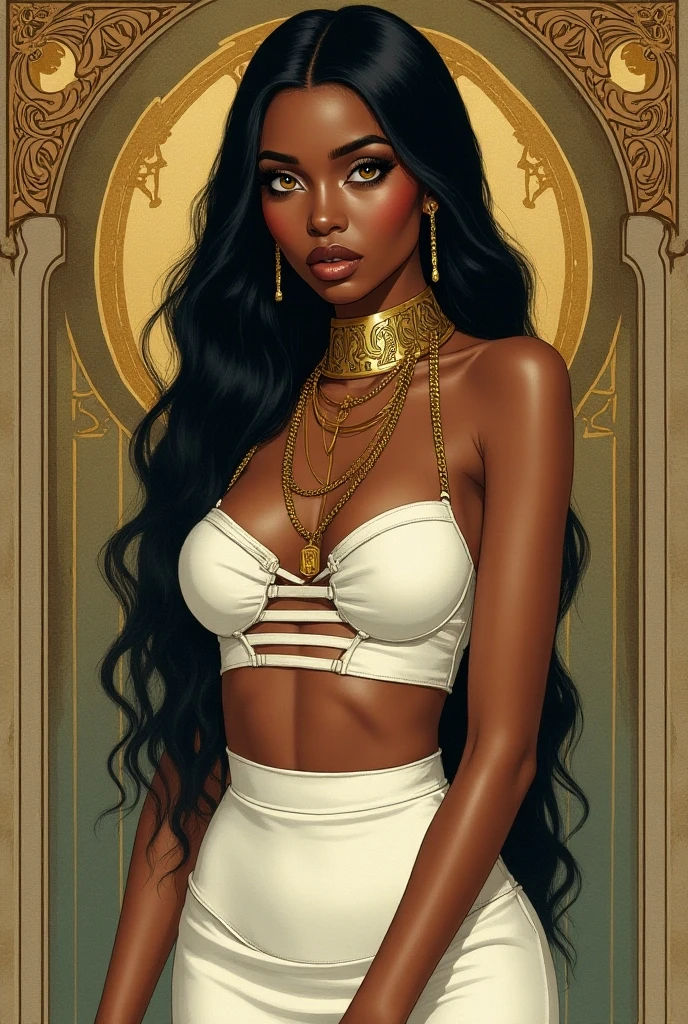 (8k, Best Quality, masterpiece:1,2), (realist, photo-realist:1,37), top quality, masterpiece, A pretty woman. Elegant style. The style of Latin women., dark skin with a mole near the chin, pretty eyes, by the wide, He wears a watch on his left hand and has a piercing in his navel. 