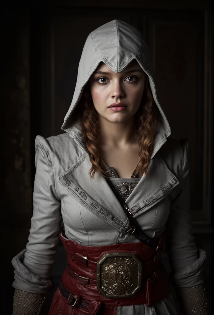 Olivia Cooke wearing the costume of Ezio from Assassin's Creed 2