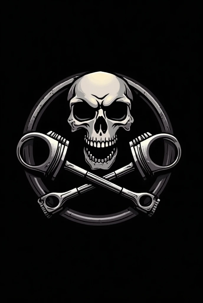 T-shirt design, two crossed pistons with a skull, vector art inspired by Ed Roth, featured on behance, conceptual artwork, garage, heavy metal t-shirt design,T-shirt design