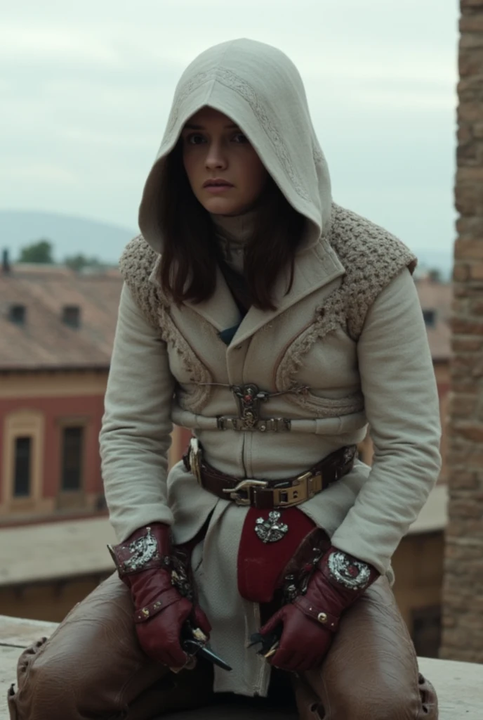ultra realista , HDR PLUS , tall resolution , 8k , garoto ruivo , 15 anos , cabelos vermelhos , roupas baseadas no jogo Assassins Creed, campo de ovelhas , postura de ataque