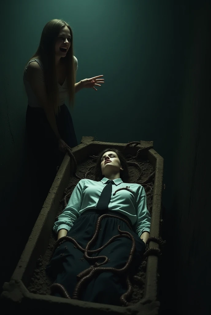 "Irma Grese overseeing a birth, the mother tied up and in agony, while Grese looks on with a twisted sense of satisfaction, the cold, sterile environment amplifying the horror."