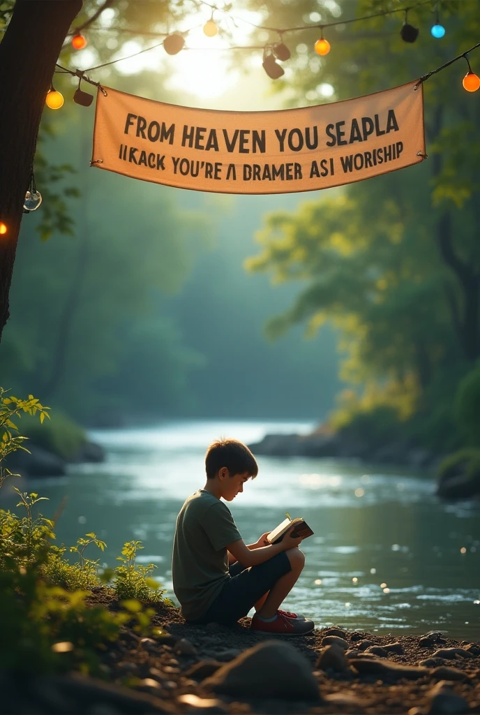 An image of a child holding a bible in water