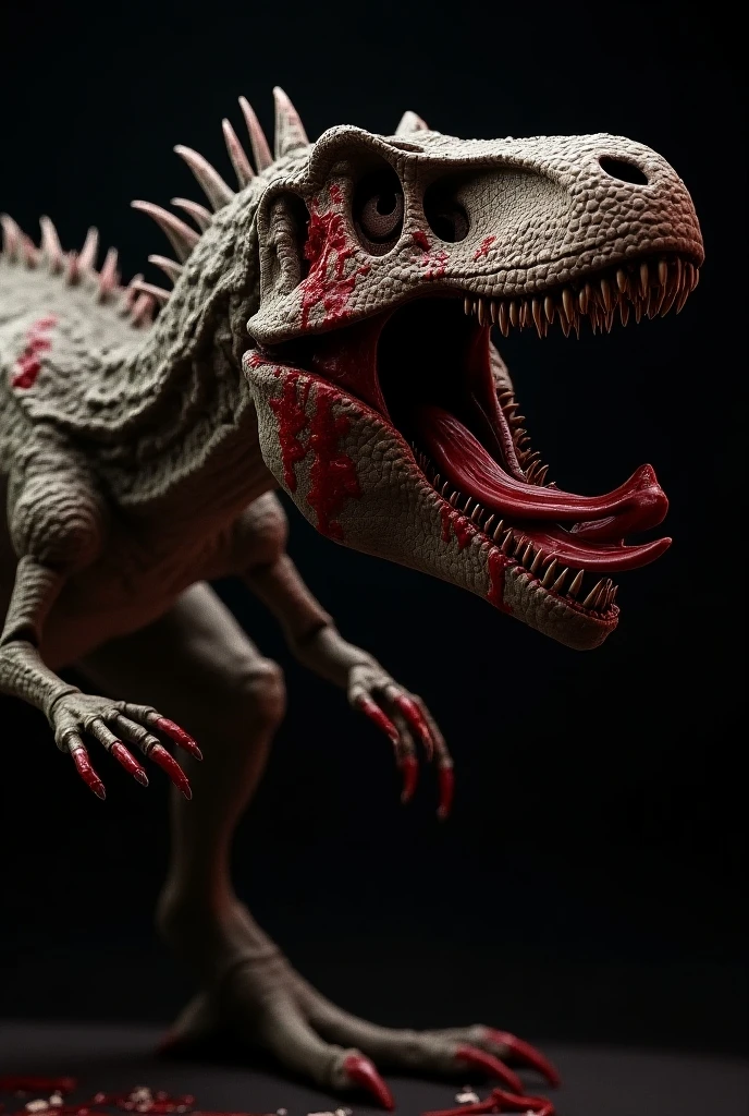 trex, dinosaur, t-rex, t-rex skeleton, looking at viewer, bloody drool in his teeth, zkeleton <lora:zkeleton-sdxl:1>
