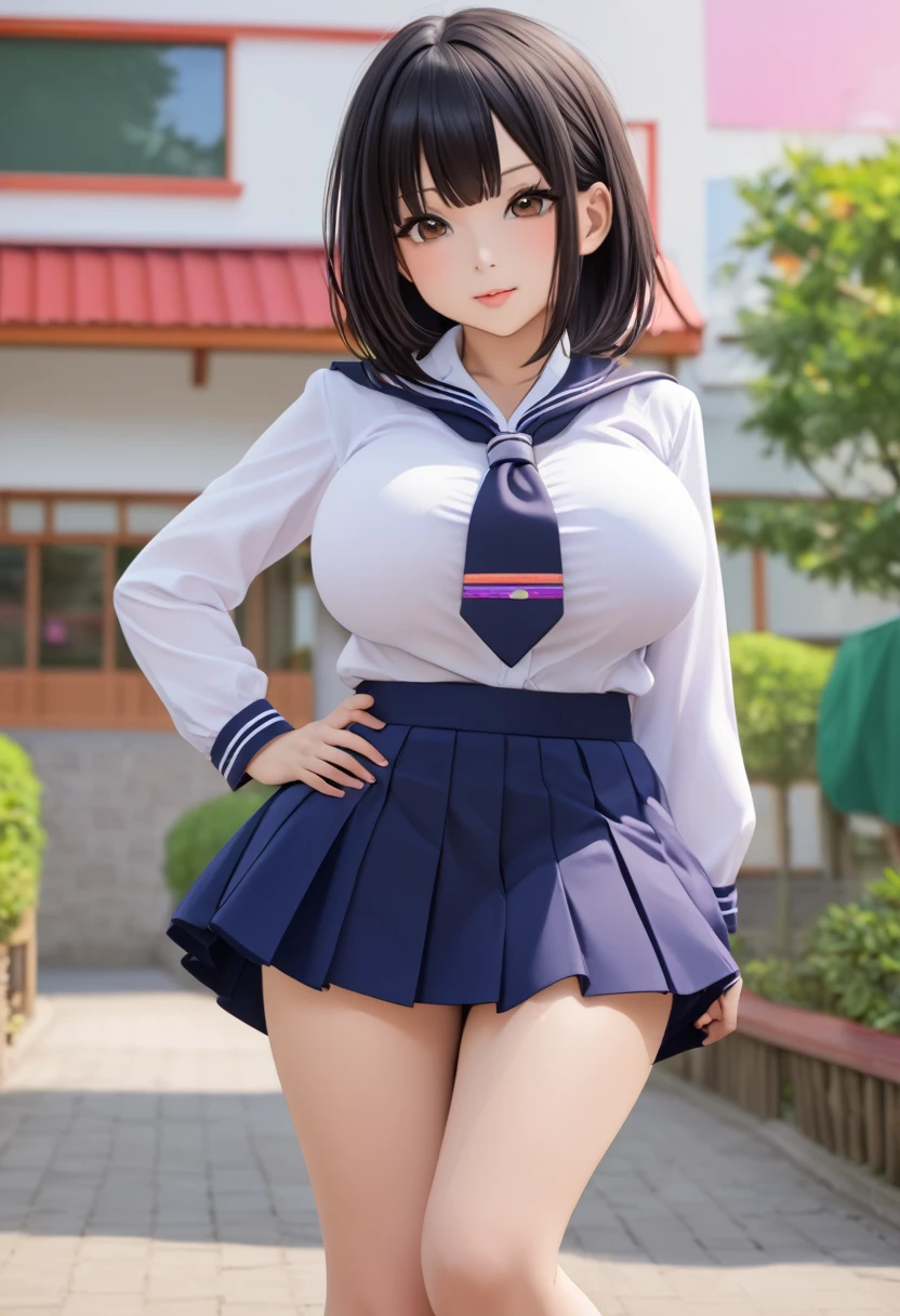 masterpiece,  High Quality, ( showing off her , Super big breasts), (****ergartener cosplay, Uniforms for ************ ren),  full body shot,  showing off her pussy with her crotch open,  cute girl,  super mini skirt 