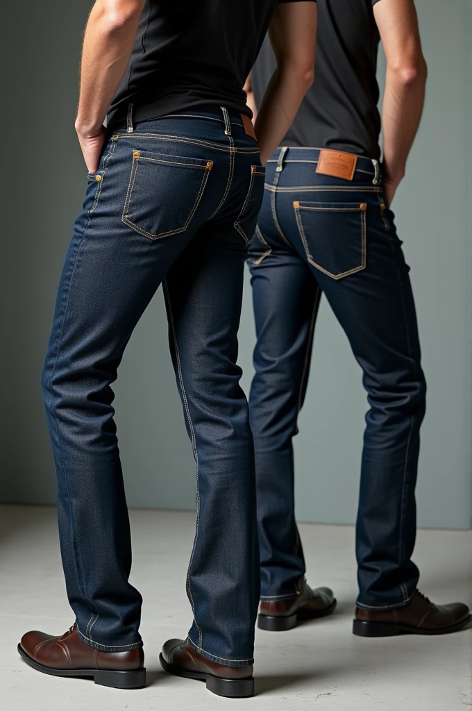 three men in shorts and leather shorts stand next to each other, sem camisa :: Alto detalhe, em roupas! altamente detalhado, roupas realistas, altamente detalhado clothing, clothes Alto detalhe, corpo perfeito fotorrealista, jeans azul. Irreal 5, detalhes hiper-realistas, estilo hiper realista, tanga, roupas abertas no peito, roupas muito detalhadas e ricas, forma corporal realista