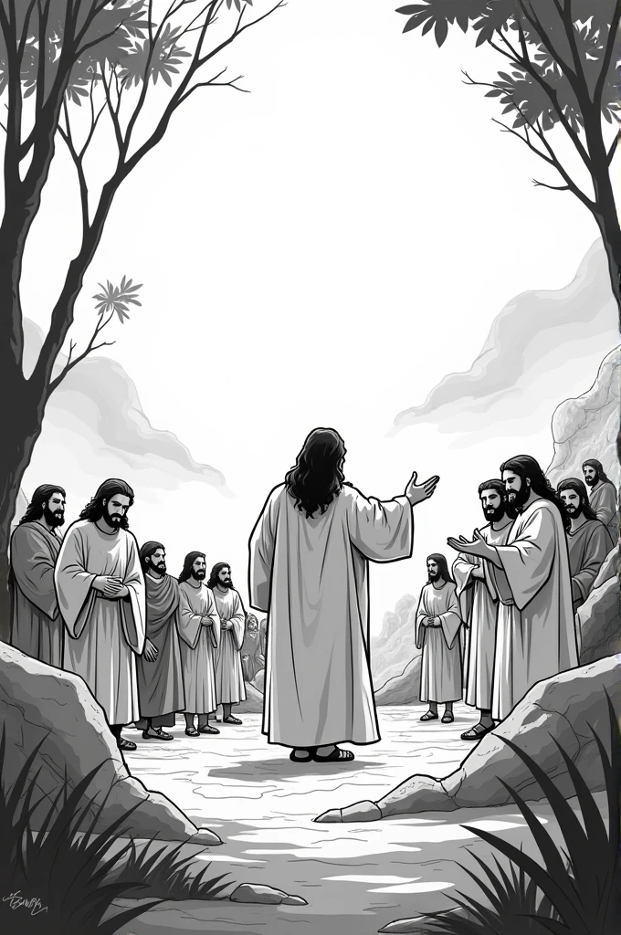 Sermon on the Mount to trace easy black and white drawing 