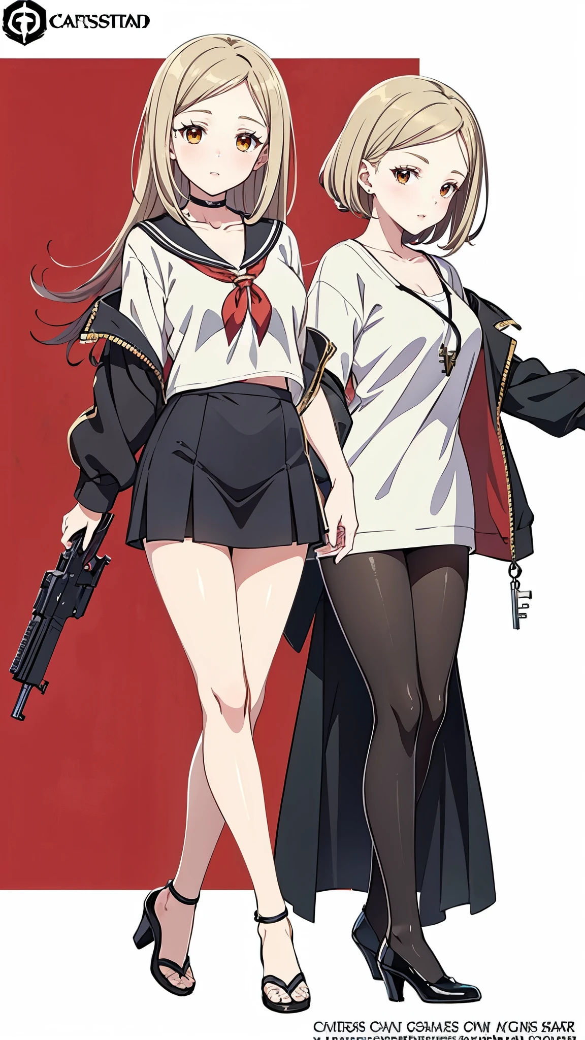 anime - style illustration of a woman in a  high school outfit, gun shooting video game character, official character art, trending on cgstation, azur lane style, e-girl, e - girl, cushart krenz key art feminine, full body, female action anime girl, 