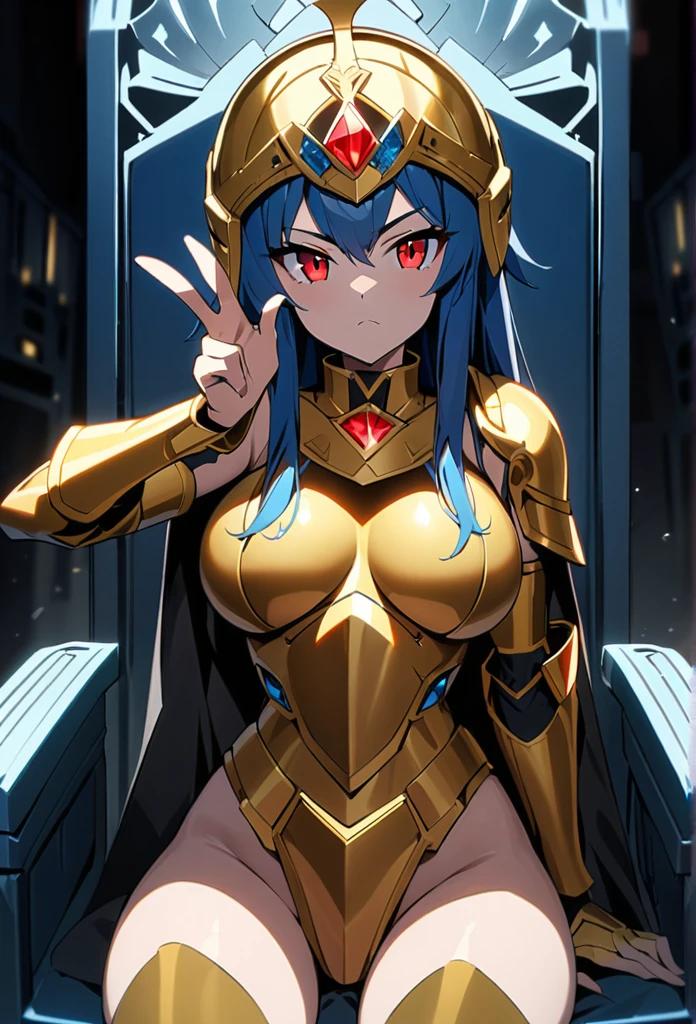 obra maestra, Mejor calidad, obra maestra, cara detallada, ojos detallados, cuerpo completo, 1 chica, pelo azul, pelo largo, blue hair, long hair, red lips, armadura de bikini femenina, gold armour,gemas aguamarina, rosa en la boca, templo griego, rosas en el suelo, breast, nsfw, +18