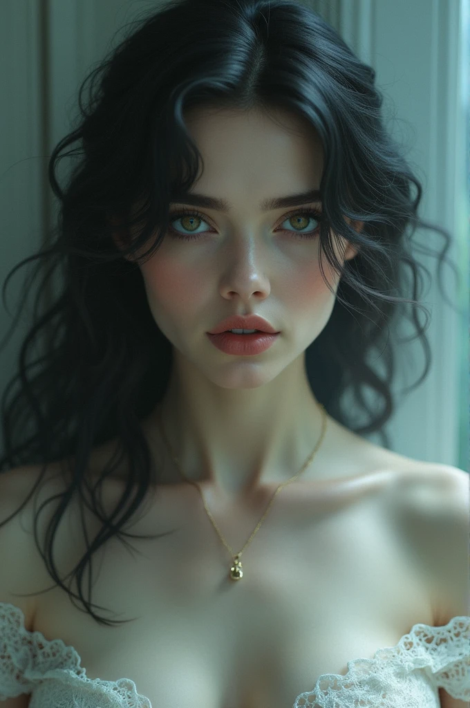 Masterpiece, close-up, face view, no_clothes, natural, naked, detailed eyes, detailed small breasts, detailed ,
color pencil drawing of a very beautiful sad young woman, 20 year old woman, long dark hair.
bottom-up view, magic in motion, cinematography,
dark colors, romanticism, style of artists such as,
Bernie Wrightson, Jarek Kubicki, Gabriele Dell' Otto, Darek Zabrocki
(colored pencil drawing with halftones):1.5