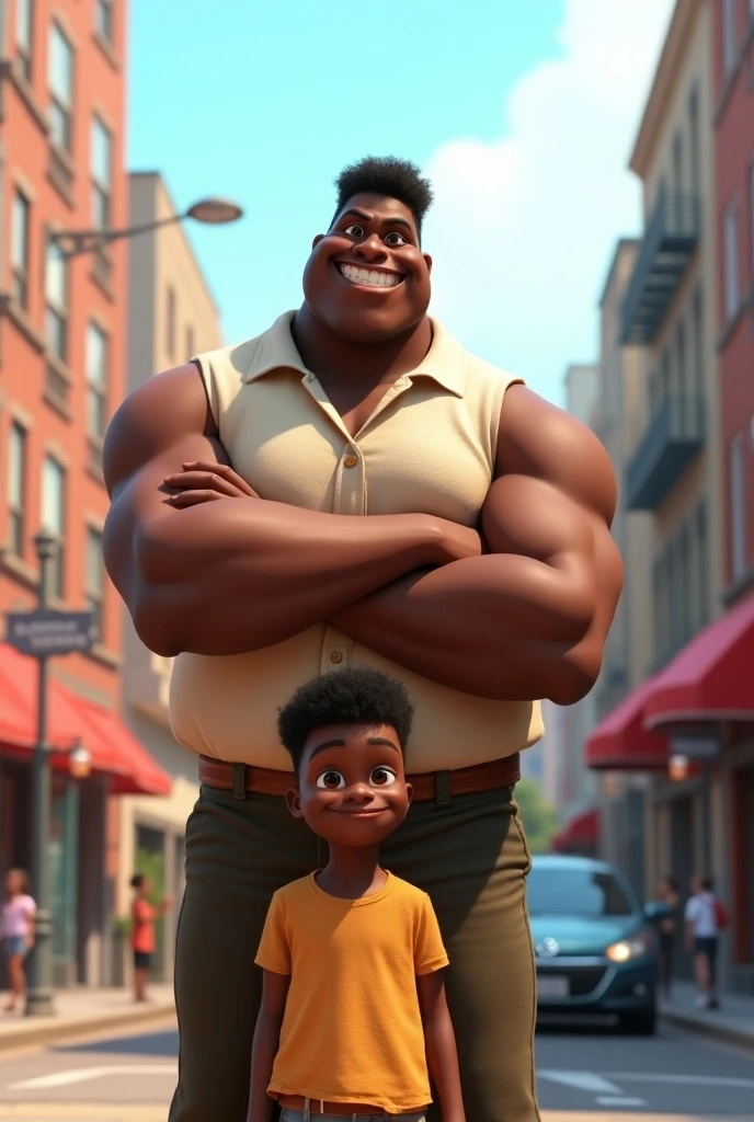 pixar style, masterpiece, best quality, muscular black guy with his family  <lora:PixarXL-000003:1>