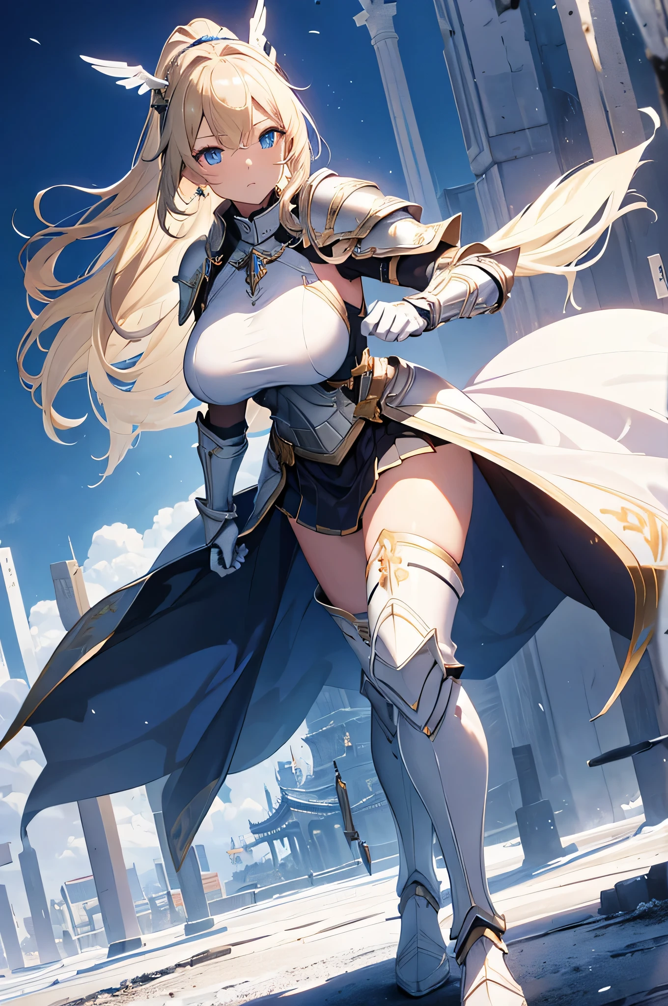 Beautiful images,Detailed Images,Official image,(Battlefield Background),One Woman,Blonde,Red Eyes,Ponytail Hair,Model body type,(Dark Skin:1.3),Elf Ears,Large Breasts,(Bioarmor:1.3),Smile small,