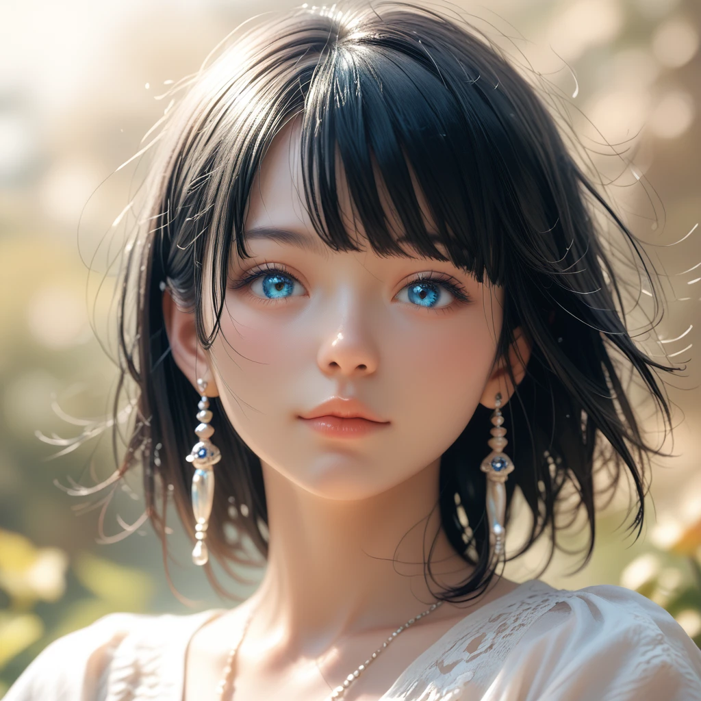 Best Quality, masterpieceUltra HD, 8k,SF，サイバーブルースーツを着たwoman，Black Hair，青 eyes，Shortcuts, Best Quality,High resolution, Ultra HD, blue eyes,