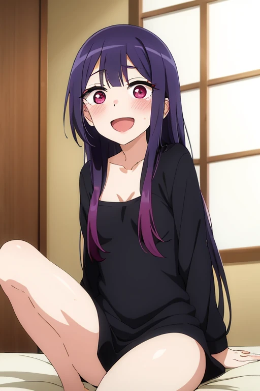 ((highest quality)), ((masterpiece)), (be familiar with), perfect face, indoor, Bedroom, looking at the viewer,
one woman, Hoshino Ai,
open mouth, ecstatic expression, blush, smile,
small breasts, flat chest, young girl, , , girl,
long hair, purple hair, purple eyes, Long Hair,
Completely naked, Nipple exposed, Sex with a man with a big cock, 膣内ejaculation, semen splashes, Insert a into your, sex in missionary position, , spread legs,