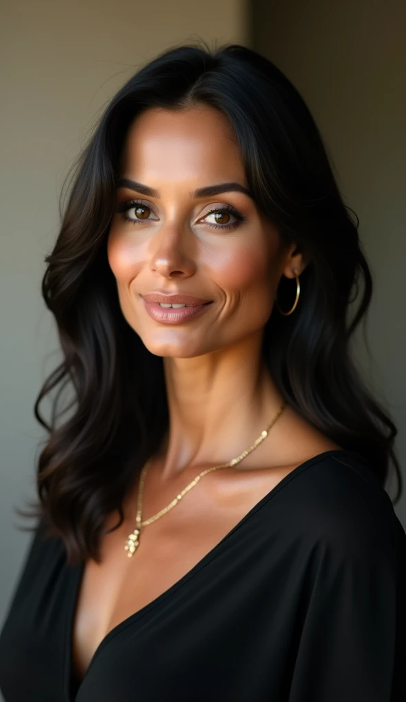 Bild einer selbstbewusst aussehenden Frau mit langen und dicken Haaren, haselnussbraune Augen, a tank top , A smile on your face, ein lustvoller Blick, tragen Sie eine traditionelle indische Kleidung, wear a nice, weites Kurti-Kleid,Breast size C, complete body to see, hyperrealistisch, Super detailliert, 8k, good quality, trendige Kunst, Trends auf ArtStation, scharfer Fokus, Studiofoto, komplizierte Details, sehr detailliert, Kunst von Greg Rutkowski