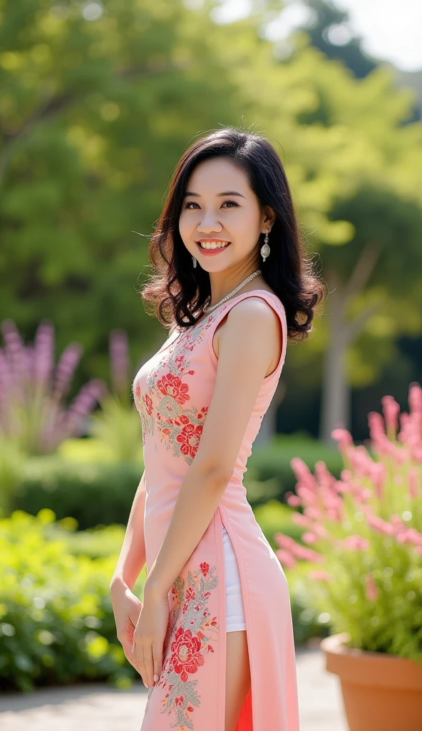 (best quality,4k,8k,highres,masterpiece:1.2),ultra-detailed,(realistic,photorealistic,photo-realistic:1.37),clear lines,light and dark photography,canon photography,crystal clear,detailed eyes and lips,beautiful woman,Tai dress,Shan dress,traditional dress,slim fit dress,Pretty Buttocks, long Hair, Instagram Pattern Pose, standing cute pose, confident, slim girl, big tits:1.2, perfect anatomy, perfect symmetry:1.2, Realistic, realistic face:1.3, perfect face, content, confident, very detailed, and dramatic, cinematic lighting, Lighting scene, soft lights
graceful movement, full body photography, (((masterpiece :1.5))), vibrant colors,exquisite embroidery,detailed patterns,graceful posture,serene expression,natural lighting,rich textures,depth and dimension,warm color tones,gorgeous background scenery,beautiful garden,floral elements,fine brushstrokes,artistic composition,natural poses,photogenic,model-like appearance, full body photography, photorealistic