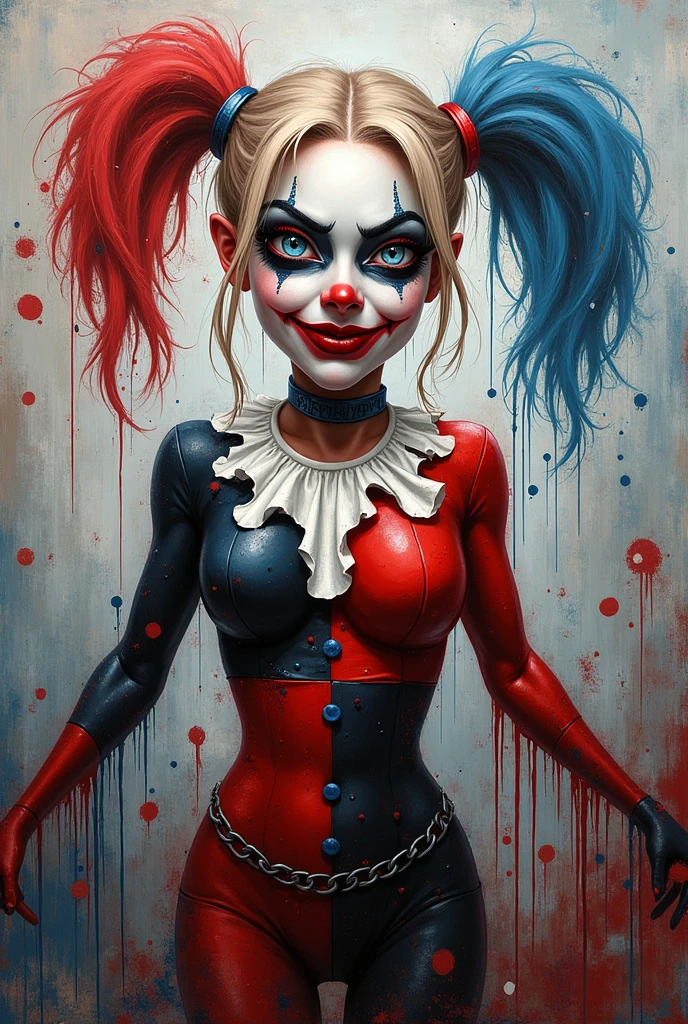 Female, Devil, clown, horror, color, rainbow, at a distance, full view, leather, hell <lora:microbikiniv1:0.75> <lora:r1ge - AnimeRage:.5>, cameltoe
