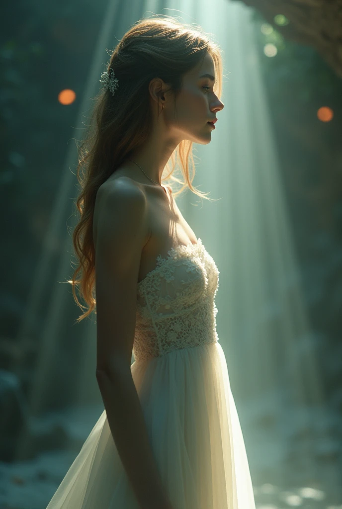 naked girl, cinematic lighting, god rays