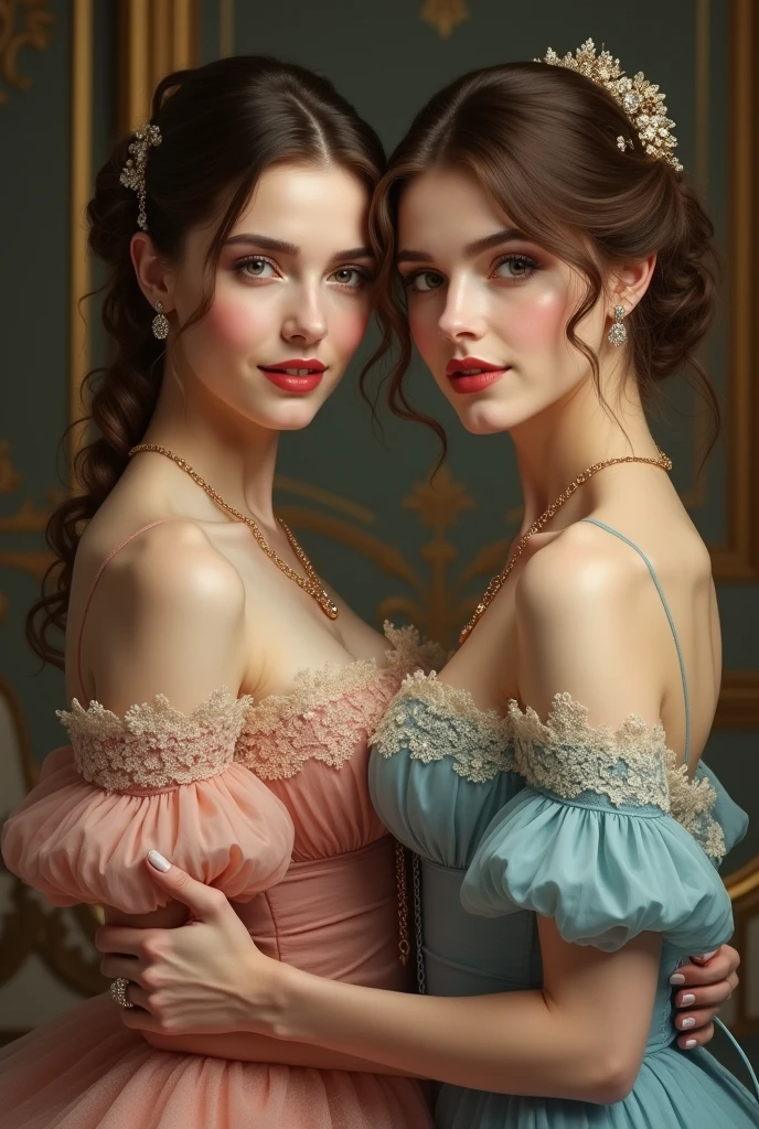 a professional photo of two women with lollipops, posing in a candy store, intimate, seductive pose, intricate details, (intricate++ eyes), sexy clothing, lace+, studio lighting, (detailed skin and hair texture)+++, highly contrasted, high-quality photo shot on iPhone [nude+, low quality, low resolution, bad quality, b&w, bad anatomy, bad photo, bad art, bad proportions, (mutated hands and fingers)+++, 3d, cartoon, illustration, art, (body hair)+, (leg hair+), anime, (facial hair)+, watermark, logo, clothes writing]