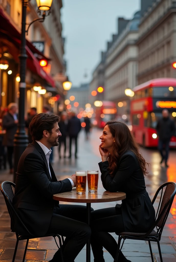 Bond boy drink orange juice, woman of 007 a drink bourbon,  Pub at London ,((1 woman and 1 boy is existence) ), (1 Scottish woman , 30 age ,gold hair, short cut, wearing  Navy Blue blazer jacket, white turtleneck sweater,  Navy Blue pants, brown shoes ),(1 Scottish boy, 18 age, brown hair, short cut, green brazer, brown pants, brown shoes ), front MI 6 building in London , ((super detail, high details, high quality, accurate, anatomically correct, textured skin, beautiful fingers super detail, high details, high quality, best quality))