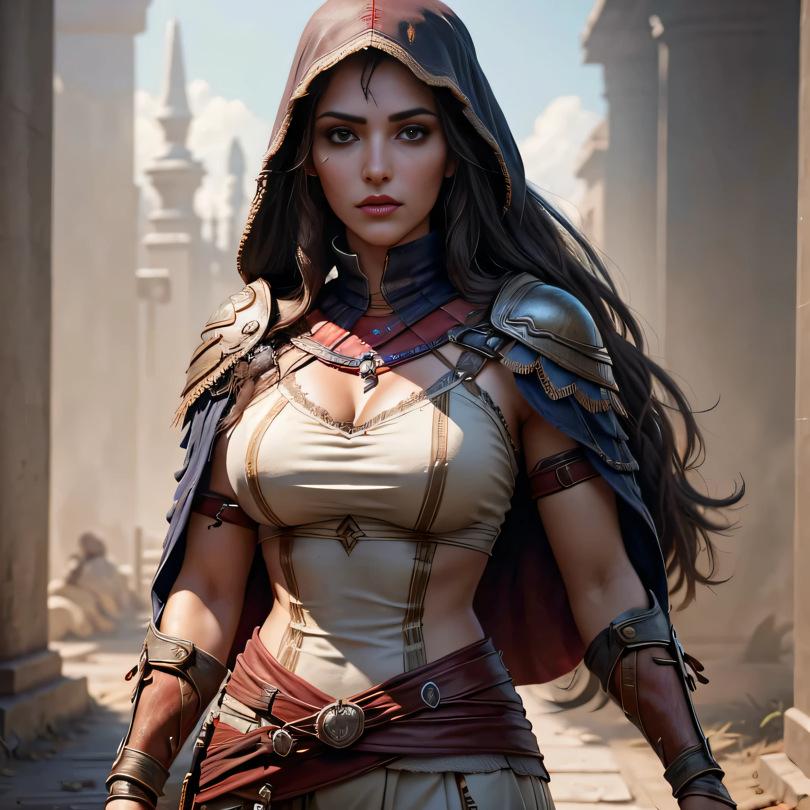 extremely detailed Kassandra Assassin's Creed,Detailed Lips,red lips,Detailed Eyes, brown eyes, detailed eyelashes, detailed face, textured skin, super detail lighting ((full body shot,))