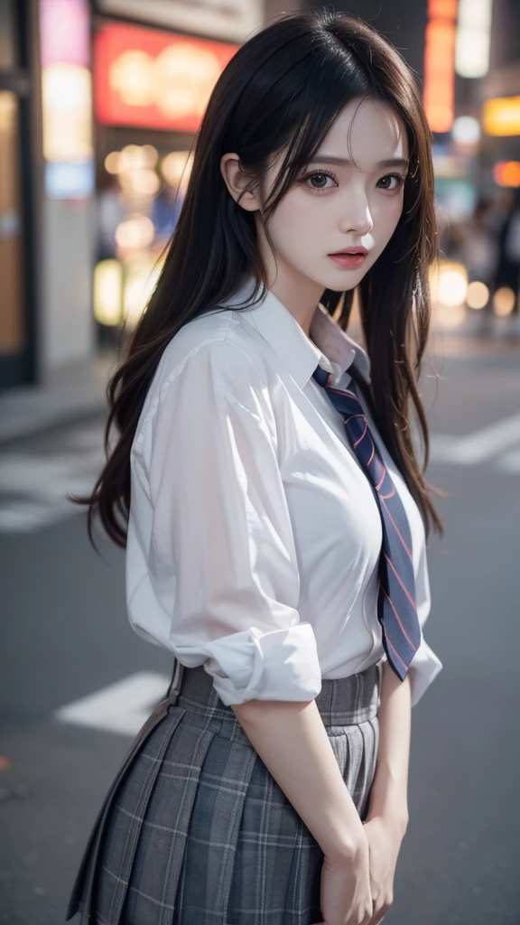 (((Realistic photo shoot))),,  PORTRAIT, (Scary face:1.3),,  beautiful girls,  watching viewers, , ( school uniform:1.2), Button up the shirt 、Put on your pants, , ( cleavage:1),, On the streets of Japan, (Environment details:1.3),, ( RAW Photos, CG Unity, photo shoot, ultra Realistic details,  sharp concentration, Detailed skin,4K,  Hi-Res, masterpiece, Best Quality, Realistic,  lively:1.2),, (8k,4K, 超 Hi-Res,  Hi-Res, Professional, movieのような, movie, dramatic),, (Depth blur with anamorphic background),  detailed background,