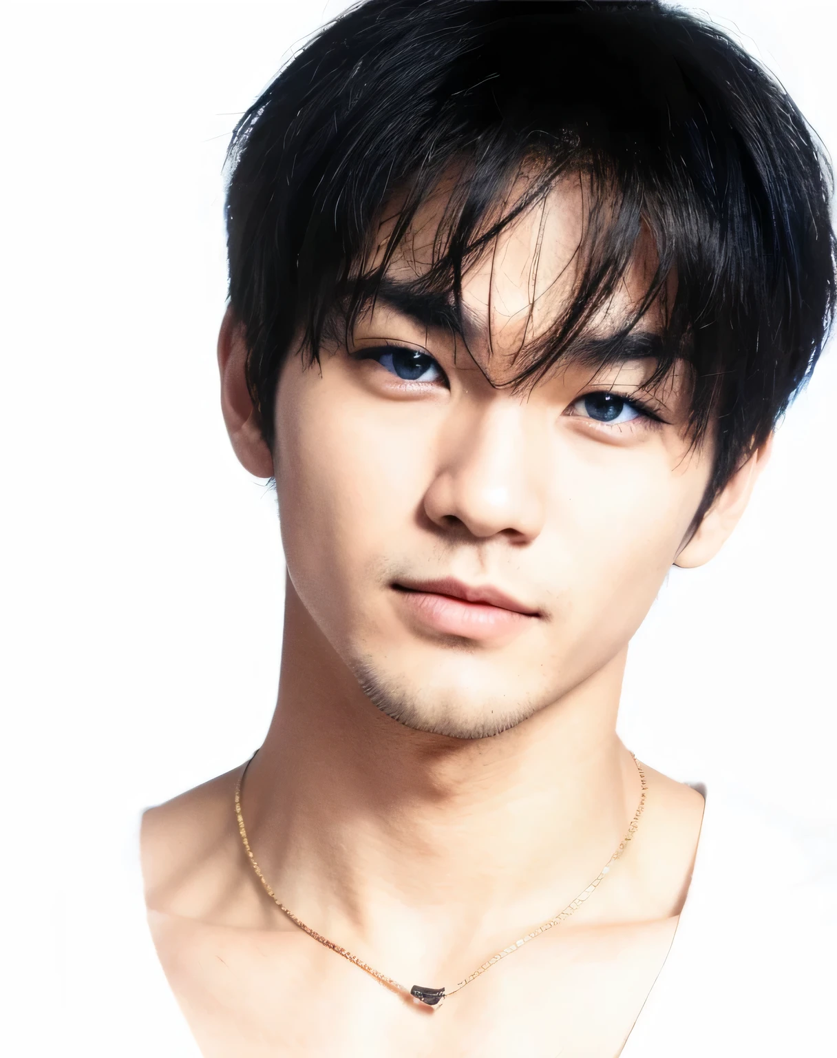  men with asian characteristics, Best Quality,  Hi-Res,  blue eyes, Cat&#39;s Eyes,  hunter's eyes , ojos Charmings, hombre Charming, Black Hair, beautiful, Charming,  masculine traits ,  soft traits .