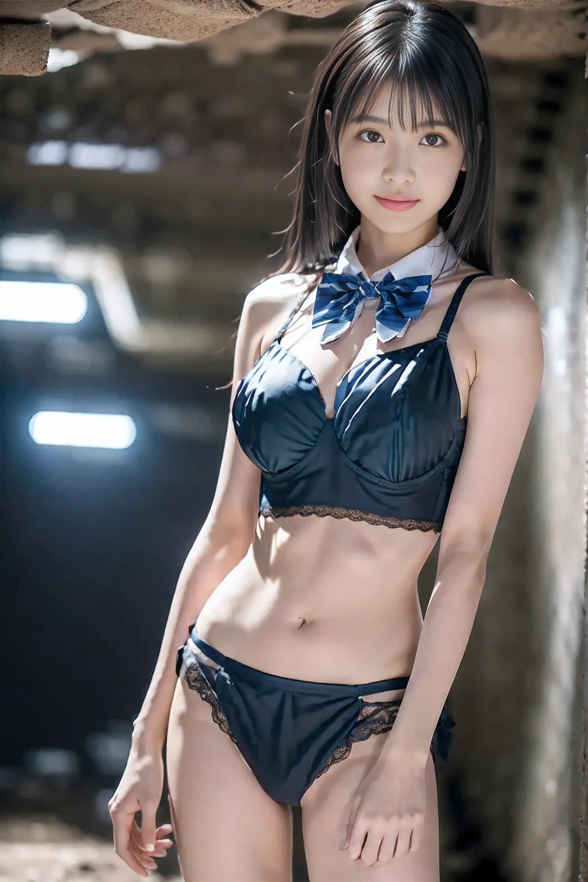 (4k, high quality, high quality, masterpiece), (brightness adjustment), (realistic), ((standing in an underground fortress)),
A beautiful girl trapped by me, brainwashed to follow me and be my pawn,
((standing in front of me, looking at me)),
One beautiful girl, Asian beauty, Japanese woman,
((black hair, slender figure, petite)),
((bow tie, bra, pleated miniskirt))