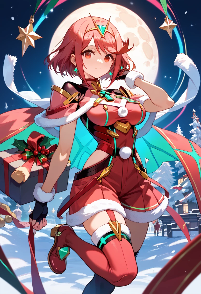 (highest quality:1.2, Very detailed, up to date, Vibrant, Ultra-high resolution, High Contrast, masterpiece:1.2, highest quality, Best aesthetics), (((1 girl))), pyra \ xenoblade chronicles 2\), santa costume