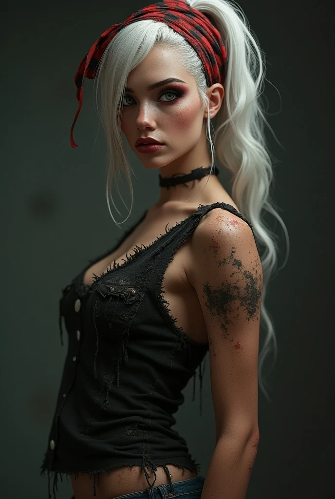 (raw photo, Best Quality), Cute cursed girl with platinum hair, black underwear, sexy pose, dirty sexy face, pale skintone, long hair platinum, big boobs, tattoo on boobs, very blue eyes, red cheeks
