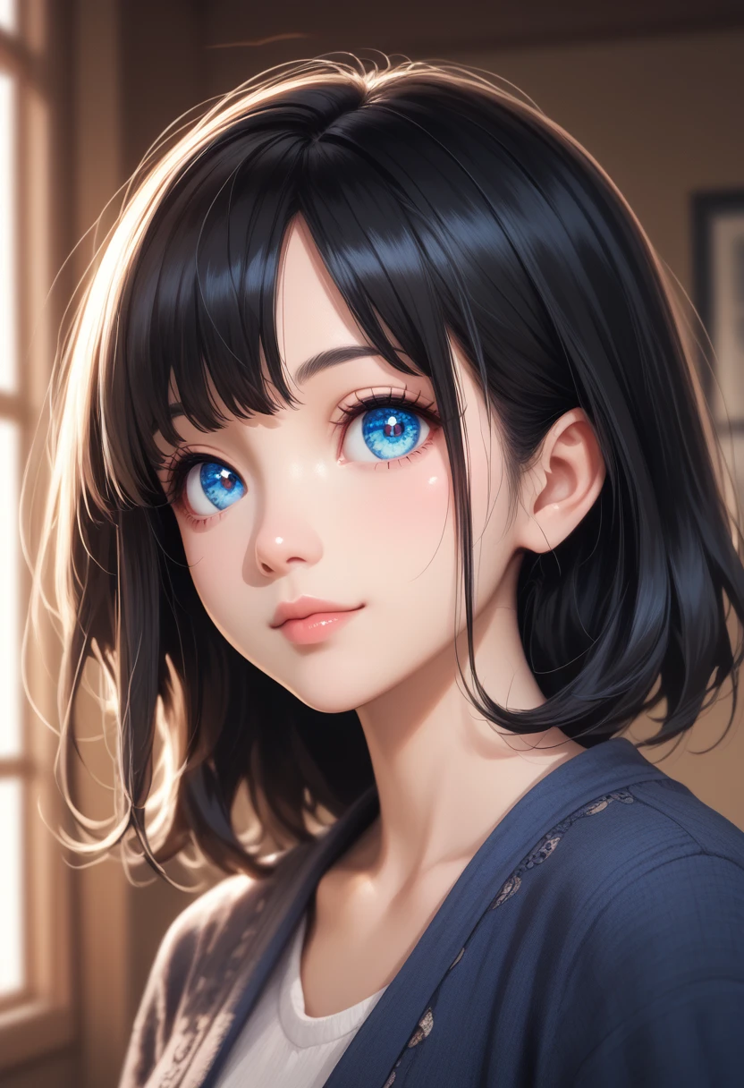 Best Quality, masterpieceUltra HD, 8k,SF，サイバーブルースーツを着たwoman，Black Hair，青 eyes，Shortcuts, Best Quality,High resolution, Ultra HD, blue eyes、小さい胸