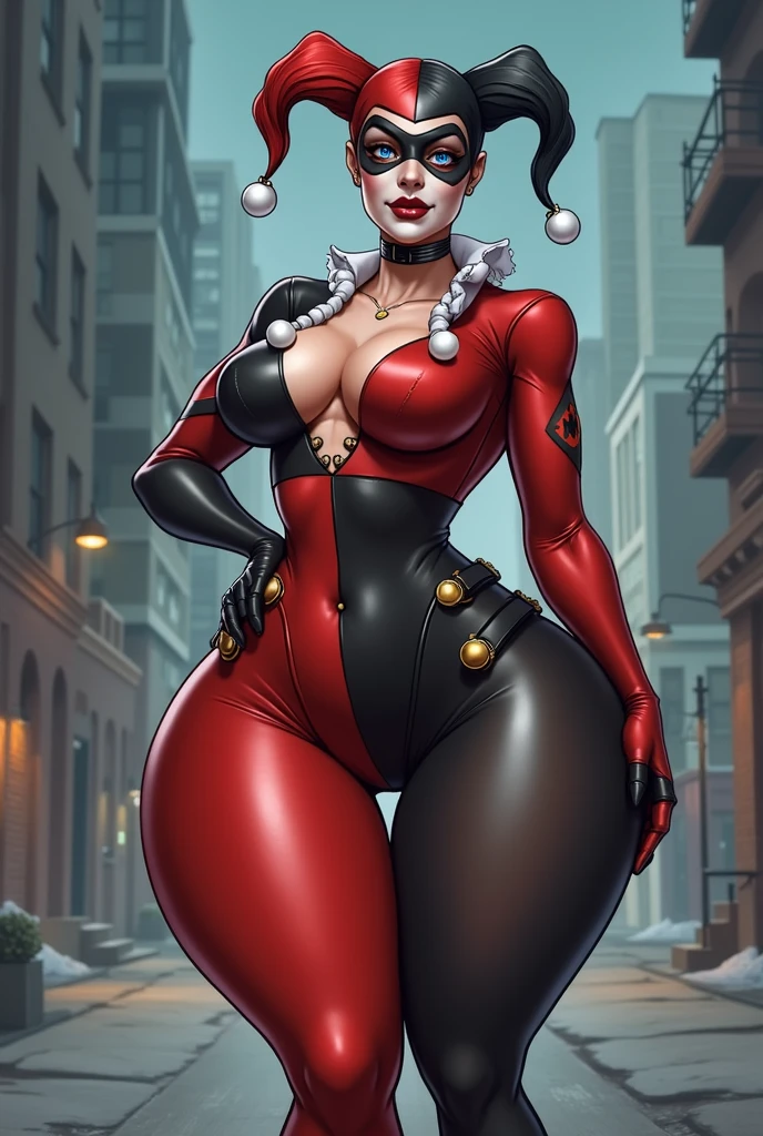 Conjoined naked Harley with three heads and huge fake siliconed tits