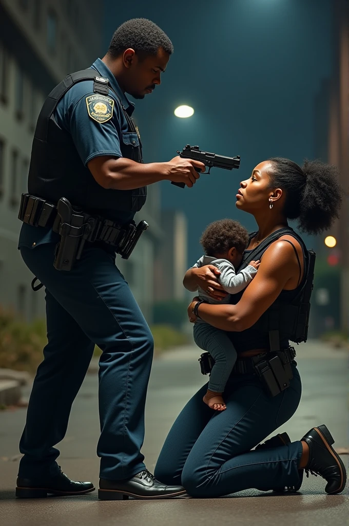 Photorealistic, high resolution, 4K, UHD, a tall 50 years old white police woman touching a small  black girl in orange prisoner jumpsuit, kissing each other, young and old, prisoner showing nude breasts, prison setting, many female prisoners in background 