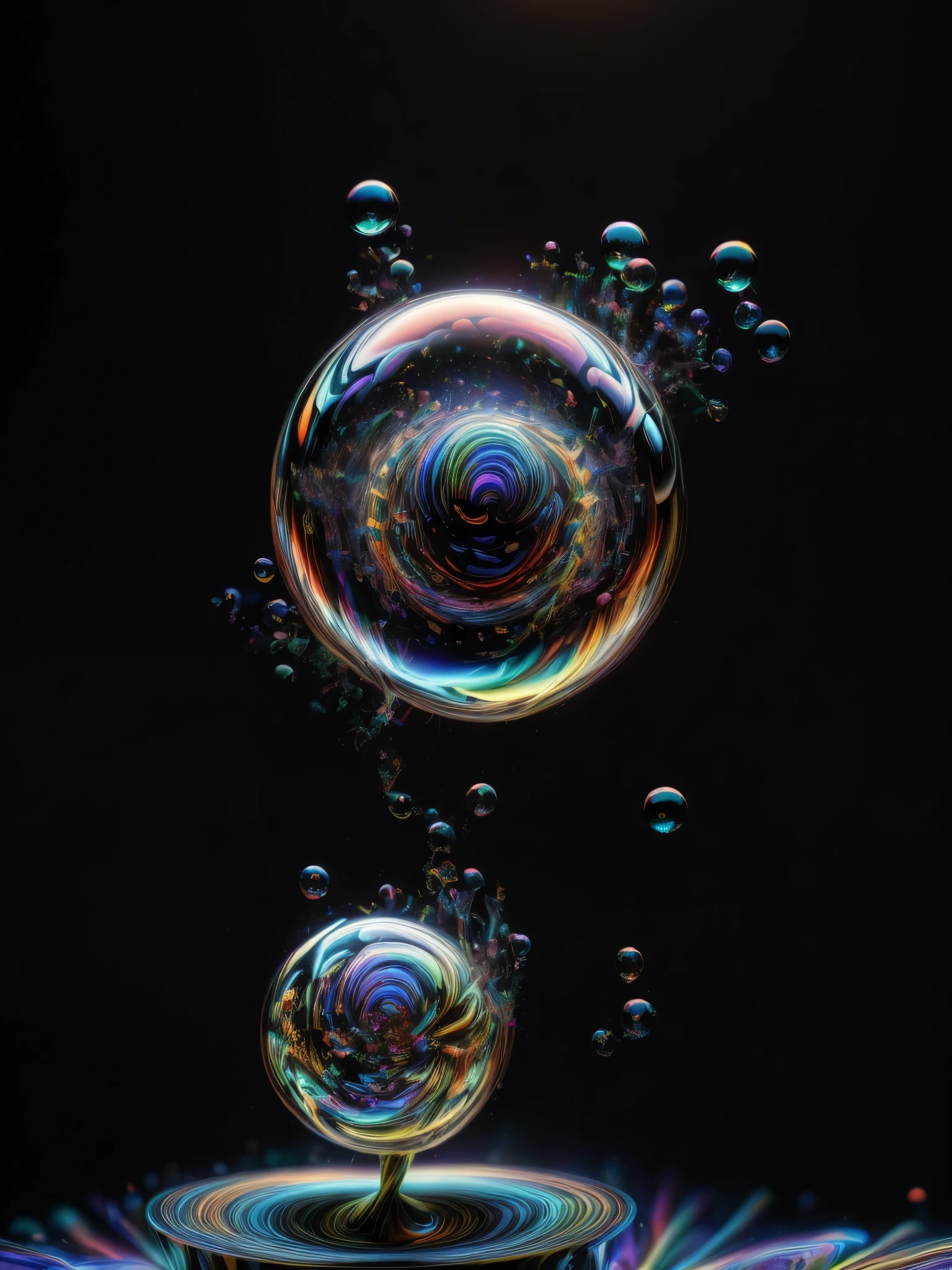 An image of light emerging from colors in a psychedelic dream, shimmering glass morphing out of colors, trippy vibrant colors, perfectly formed beautiful reflective bubbles, attention to detail on the bubbles and spheres, beautiful psychedelic digital art, pixel art, trippy colors, 4d mandelbulb psychedelics, glass like psychedelic landscape, intricate rainbow environment, psychedelic underwater brightness, neon colors, bright fluorescent colors, psychedelic trip, fluorescent psychedelic aesthetic, psychedelic vibrant colors, bright psychedelic neon colors, paint splattered backgrounds,swirling spirals and vortex, bright vibrant colors popping out from 3d glass spheres, Pixel Assets, Portrait photography, surrealism, Photorealistic, Hyperdetailed, Glass Morphism, Digital Art, Sparkle, Optical Illusion, Glowing Light, Reflection Light, Overexposure, Backlighting, Depth Of Field, Rotational Symmetry, UHD, High Details, High Quality, Super Detailed, Best Quality, Award Winning, Masterpiece