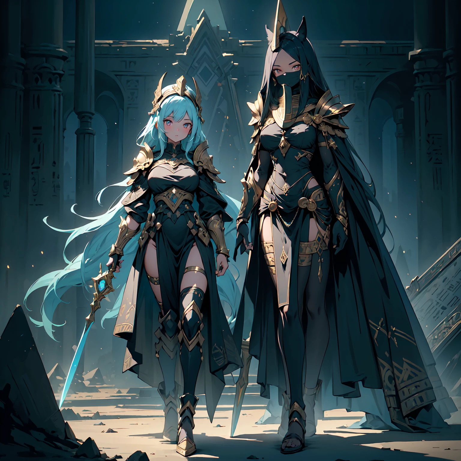 One young and beautiful woman,(Highest quality,Extremely detailed depiction,Incredible high resolution,Anatomically accurate depiction,Curvy Legs),(Glowing Skin,Glowing Skin),(A female swordsman with a noble aura),(Blue Armor,Blue Boots,Metal embroidery,Transparent gemstones and precious metals decoration,Exquisite armor detailing,Holy sword,Valkyrie Helmet,Cape,White tights),(blue eyes,Half-closed eyes:1.3,Shadowed face,lipstick,There is cleavage in the chest,Cool look),eyelash,Luxury Accessories,Earrings,necklace,bracelet,Standing posture