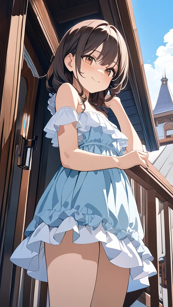 10 year old girl underwear, Sakura Kinomoto、Realistic bloomers made from patterned cotton fabric, Medieval one-piece dress with panniers, Fabric Realism, Low - Angle, I see bloomers, Pull up the dress by hand, Strong winds, Translucent slip, Translucent slip, tights, Highest quality, whole body