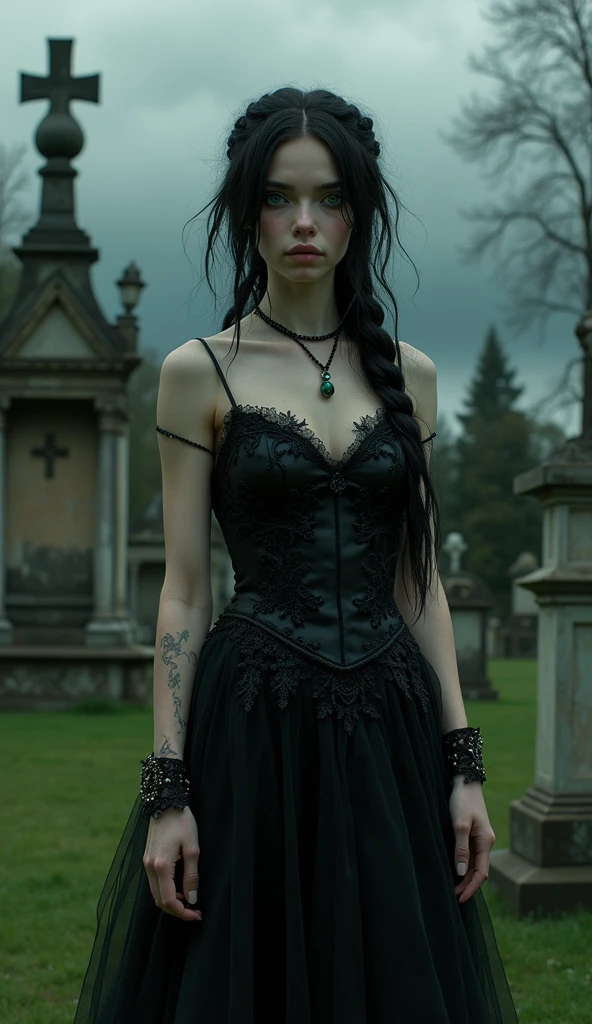 Imagine a full body gothic woman with sublime features, a perfectly ...