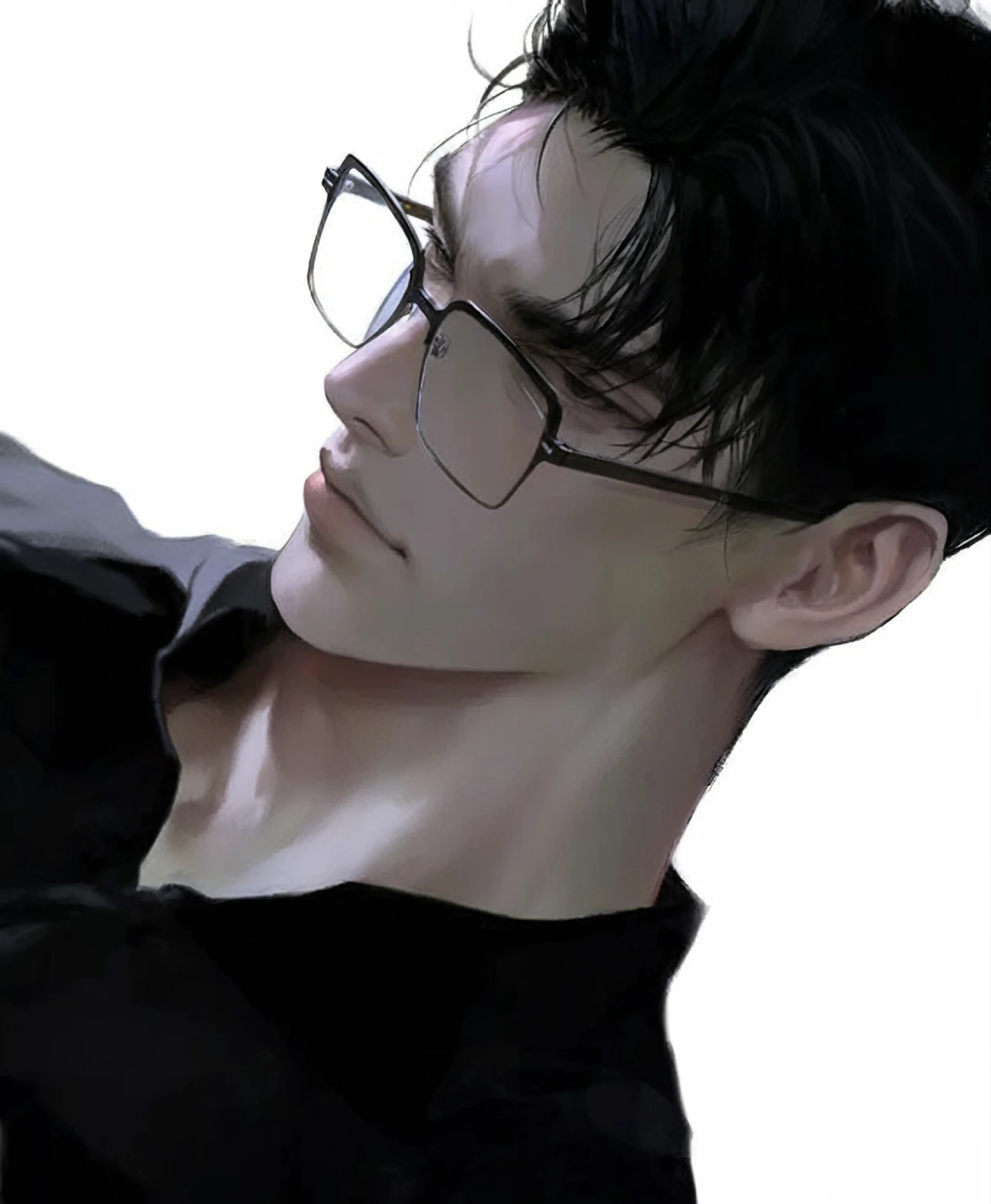 there is a man with glasses and a black shirt posing for a picture, inspired by Yanjun Cheng, by Yang J, artwork in the style of guweiz, with glasses, guweiz, high quality portrait, made with anime painter studio, by Yanjun Cheng, inspired by Zhang Han, inspired by Ding Yunpeng, realistic. cheng yi