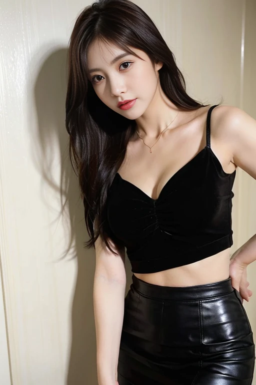 (Best quality,8k,high resolution,masterpiece:1.2),Digital Artwork, A girl,Delicate face,Delicate eyes,Dark brown hair,Short straight hair,Shining amber eyes,Red lips,long skirt,particle,dust,Warm colors,shy,in love,Eevee drawing,(HD skin),Shallow depth of field,Film photos