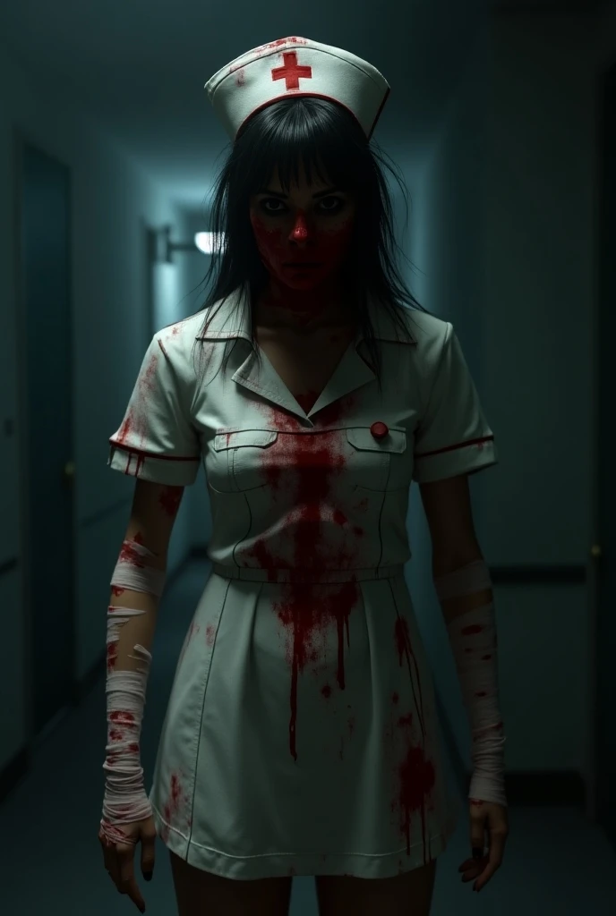 Girl dead on the ground, acidente poste caiu sobre, escola, a lot of blood on the floor, dark, noite, estilo jogo de terror, View from above, 8k, maximum detailed, alta qualidade