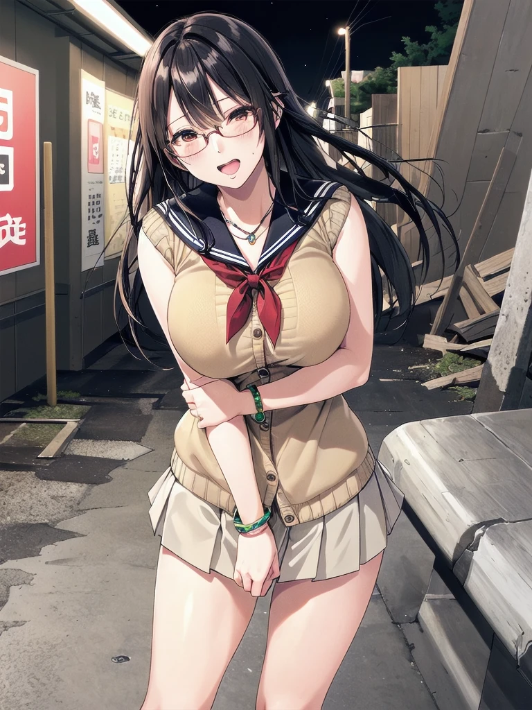     mature woman is open in millimeters  ,   お寺のBig Breasts, Student Uniform,  sailor suit, high school girl,    Cardigans   ,   cosplay, Big Breasts,        open your chest wide        , ,(     miniskirt length  :1.3),  (グレーの   フロントクロージャー付き Cardigans   ),  sleeveless high neck top for viewers who place their hands behind the ground , No pants,(    sweated , shiny skin:1.1), (Ruins:1.2),      outdoor     ,sunlight, Spotlight effect,Dark Skies,Strong winds,(    High image quality,      high quality:1.1),      complicated details ,         Movie Lighting    ,      1 girl,(,  Because she's embarrassed ),(     necklace     ,      Bracelets),(Remoteプレイ:1.2), (Remote_vibration:1.2), (( hand:1.3))、   Dynamic pose of a ladle holding a ladle  ,Glasses