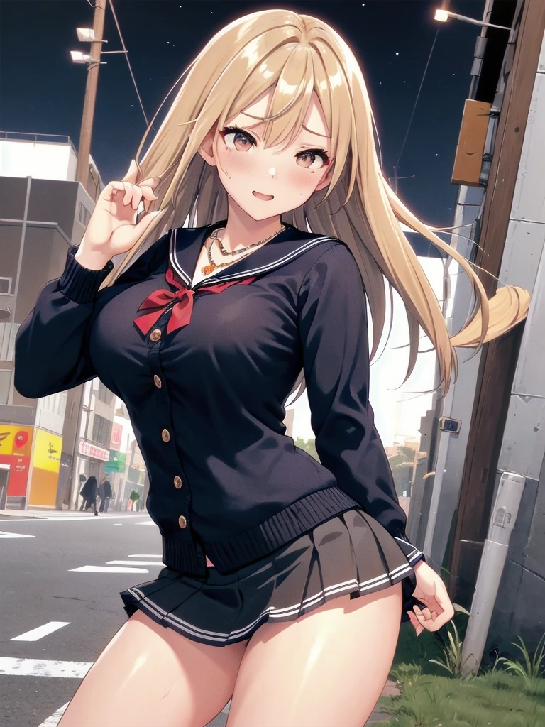     mature woman is open in millimeters  ,   お寺のBig Breasts, Student Uniform,  sailor suit, high school girl,    Cardigans   ,   cosplay, Big Breasts,        open your chest wide        , ,(     miniskirt length  :1.3),  (ベージュの Cardigans を羽織る  ),  sleeveless high neck top for viewers who place their hands behind the ground , No pants,(    sweated , shiny skin:1.1), (Ruins:1.2),      outdoor     ,sunlight, Spotlight effect,Dark Skies,Strong winds,(    High image quality,      high quality:1.1),      complicated details ,         Movie Lighting    ,      1 girl,(,  Because she's embarrassed ),(     necklace     ,      Bracelets),(Remoteプレイ:1.2), (Remote_vibration:1.2), (( hand:1.3))、   Dynamic pose of a ladle holding a ladle  ,