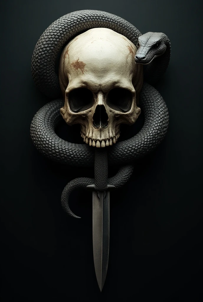 Skull with three horns on its head, a coiling serpent with its head showing and a crown on the skull's head on a pirate flag