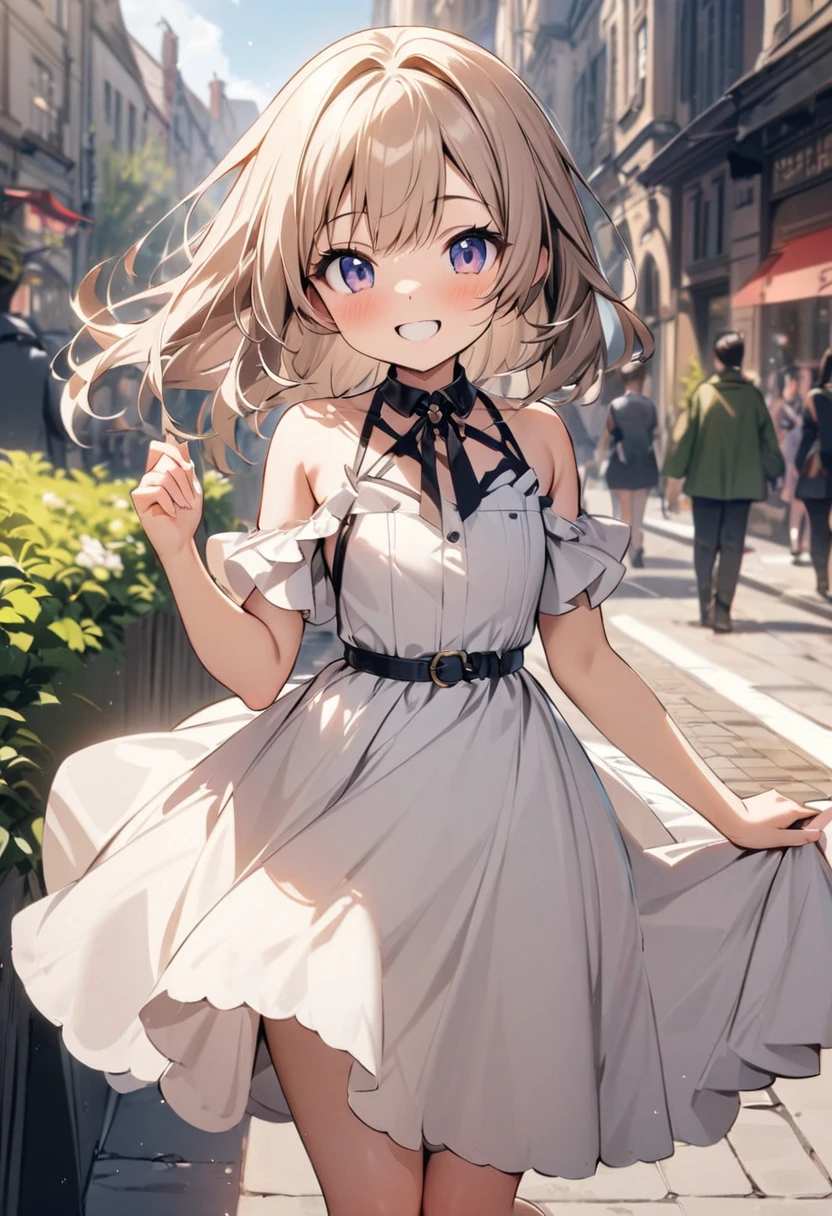 masterpiece, best quality, score_9, score_8_up, girl, ite, smile, dress, outdoor,