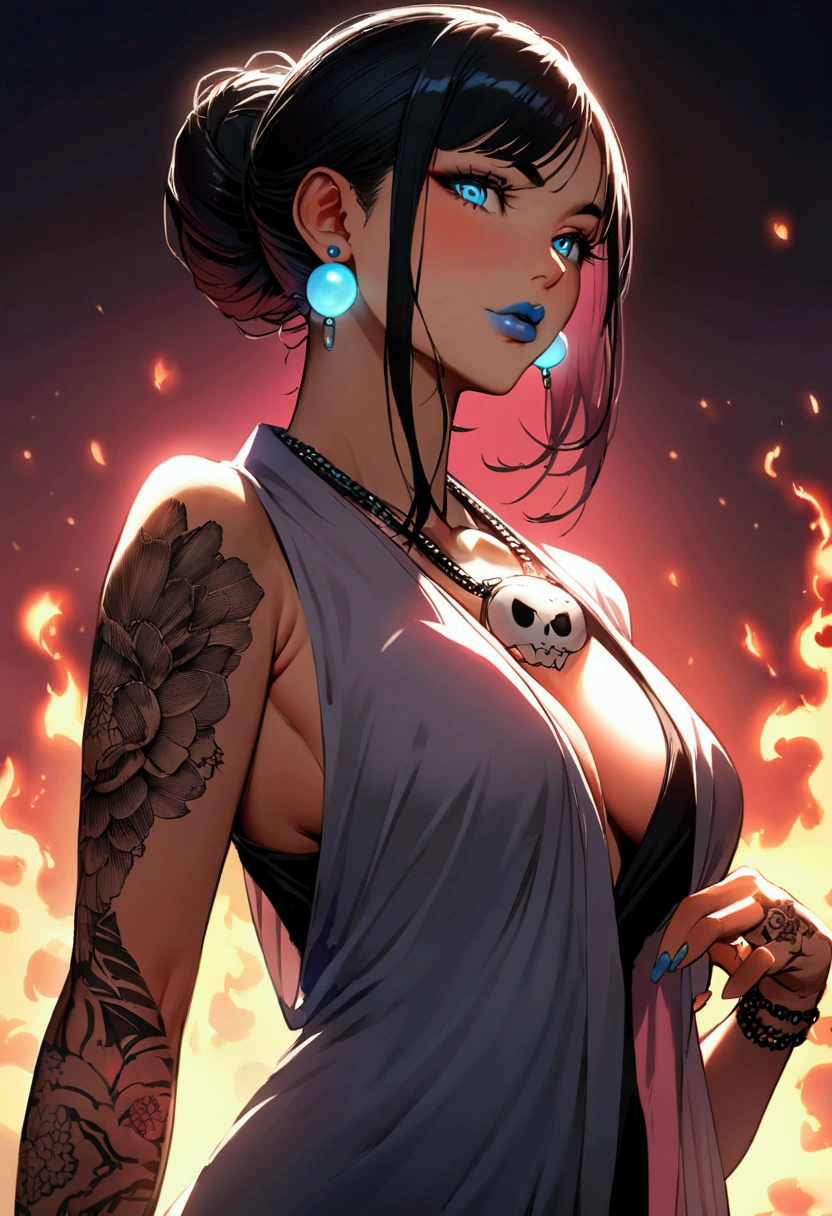 There is a curvaceous woman with (huge breasts, cleavage, multicolored shaved side hairstyle) and Tribal tattoos all over her body and wearing a long flowing gown made of sand and rocks, a beautiful artwork illustration, stunning digital illustration, Jen Bartel, exquisite digital illustration, beautiful digital illustration, intricate digital painting, digital painting | intricate, highly detailed vector art, in style of digital illustration, gorgeous digital art, vector behance hd Jesper Ejsing, beautiful digital artwork